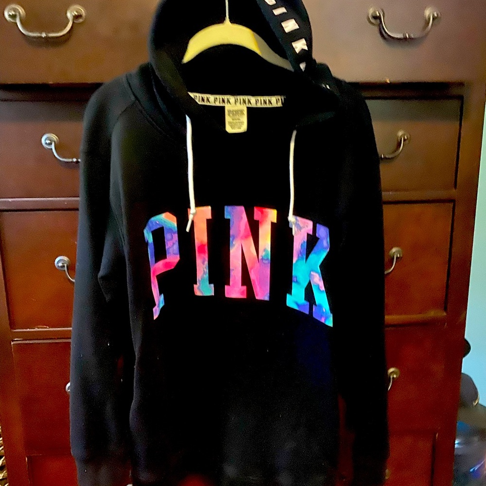 “Pink” black hoodie, size M. Fit like a large